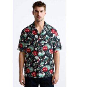 Coca-Cola Hawaiian Shirt Mens L‎ Tropical Floral Short Sleeve Button Up